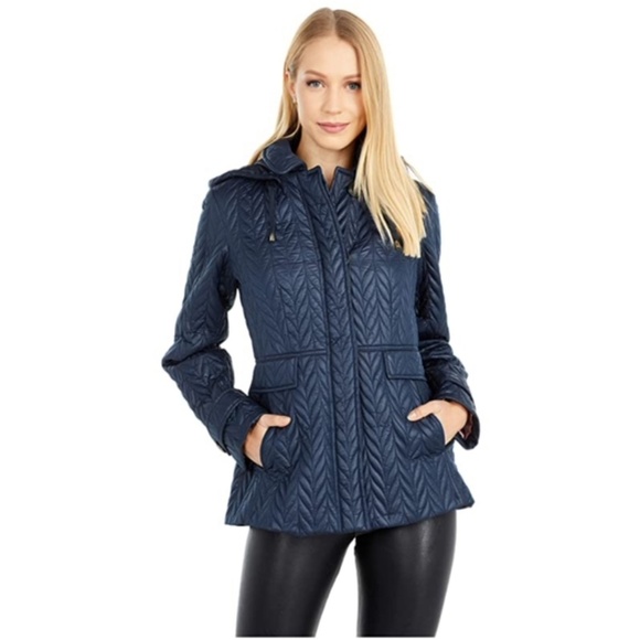 Kate Spade chevron quilted Jacket Coat Navy size S - Picture 1 of 6